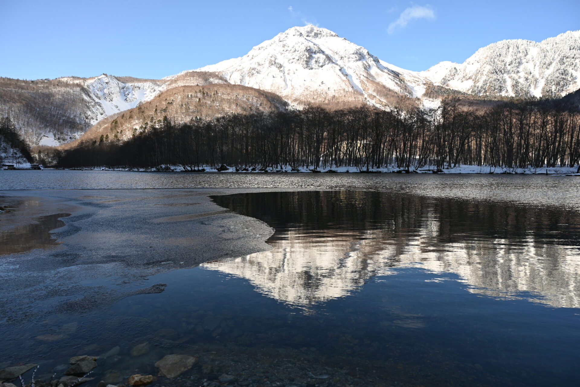 冬の上高地・焼岳と大正池