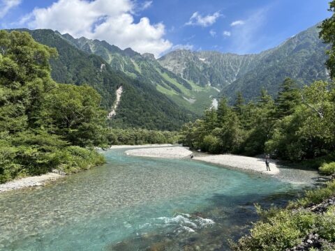 河童橋から眺める穂高連峰と梓川