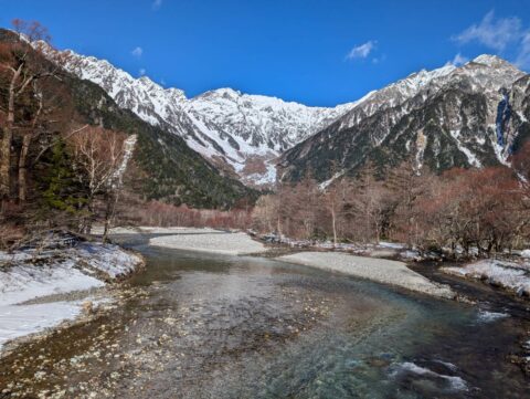 上高地から見る冬の穂高連峰