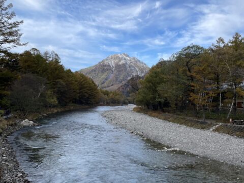 上高地で撮影した梓川と焼岳