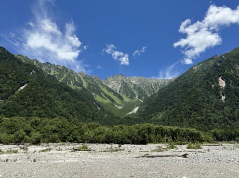 上高地・小梨平キャンプ場から見る穂高連峰