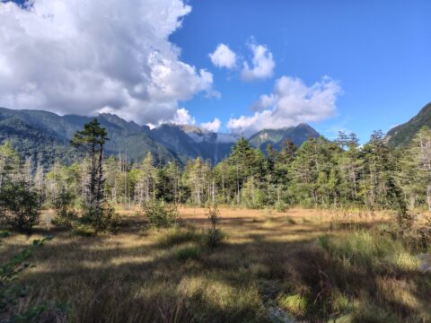 秋の上高地・田代湿原の風景