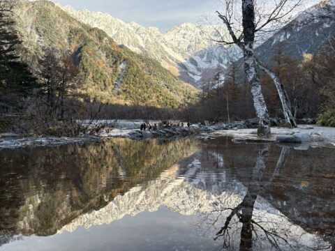 上高地　水面に映る穂高連峰