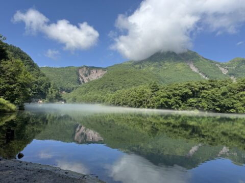 上高地、大正池の朝もや